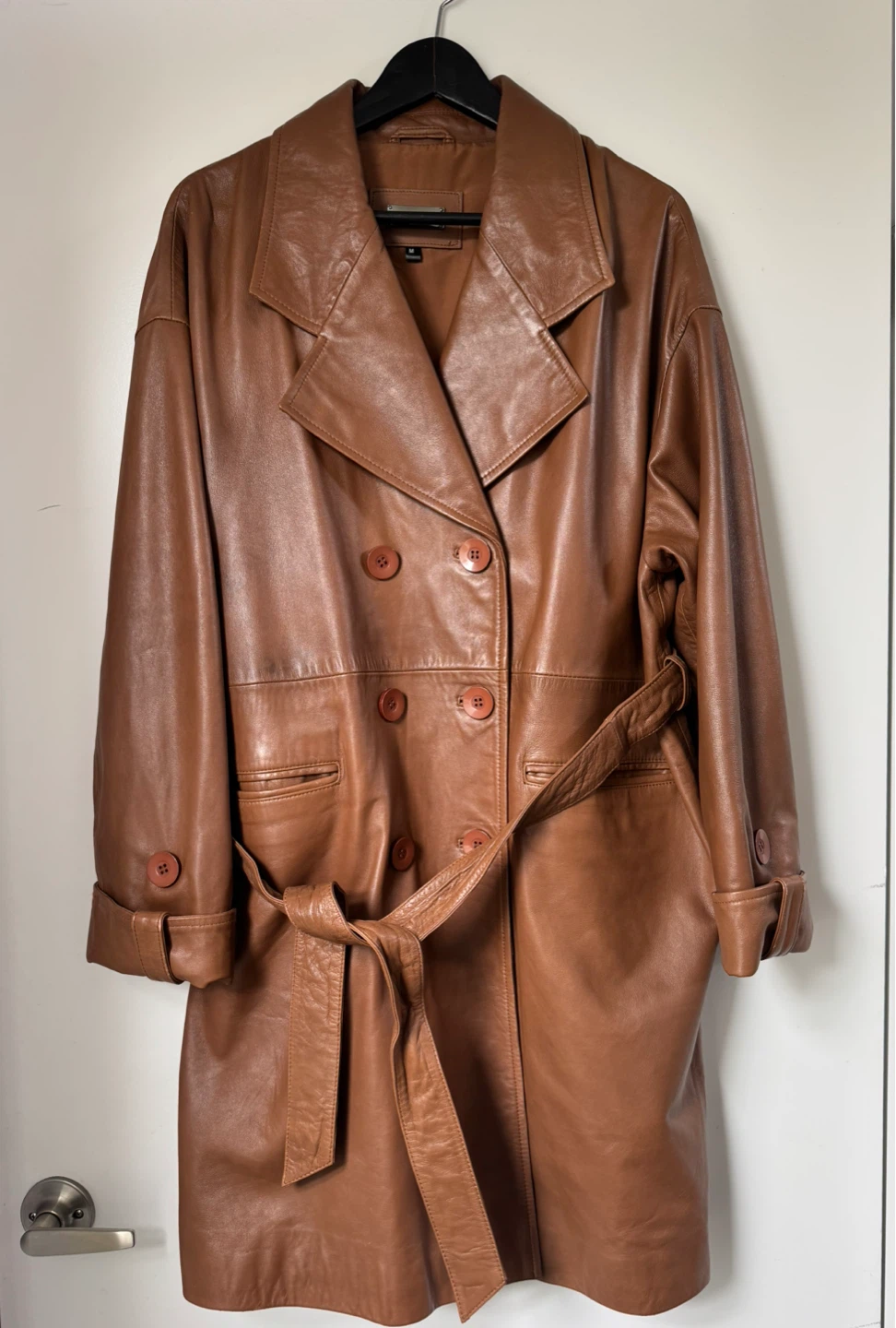 Danier Brown Leather Trench Coat Size M
