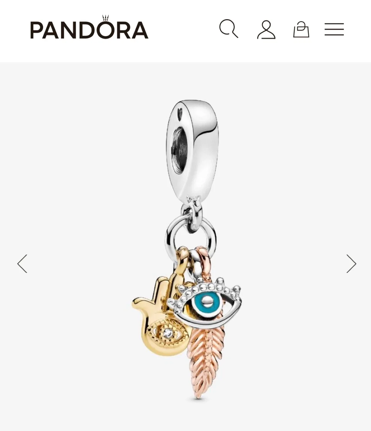 Pandora Hamsa, Eye & Feather Dangle Charm - New thumbnail