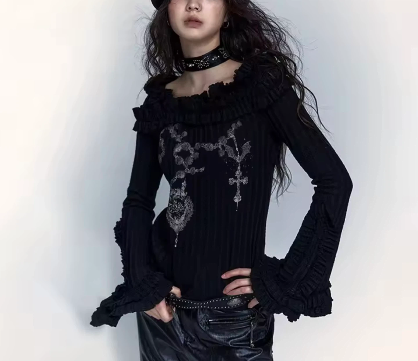Black Off-Shoulder Ruffle Top - photo 2
