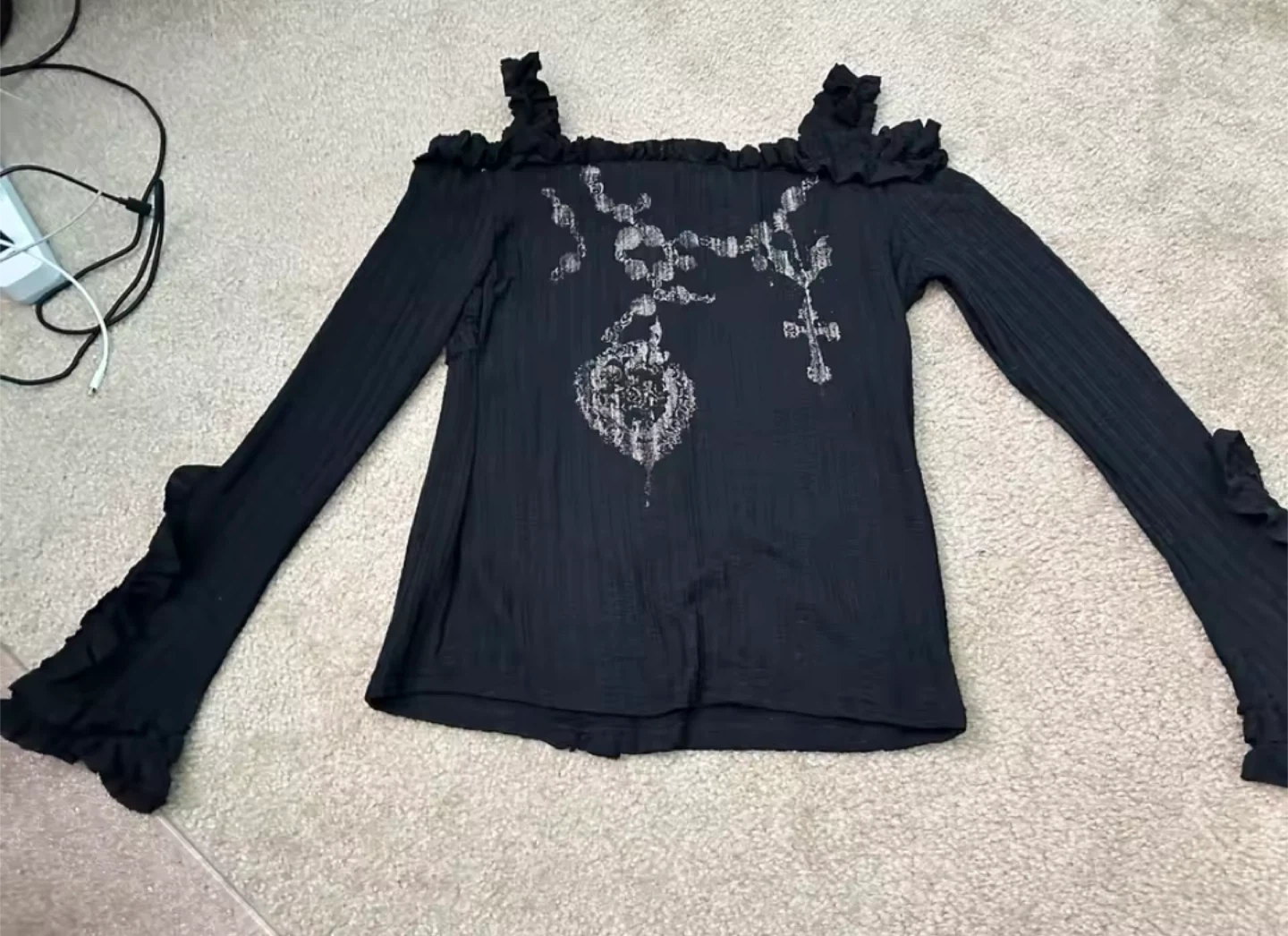 Black Off-Shoulder Ruffle Top - photo 3
