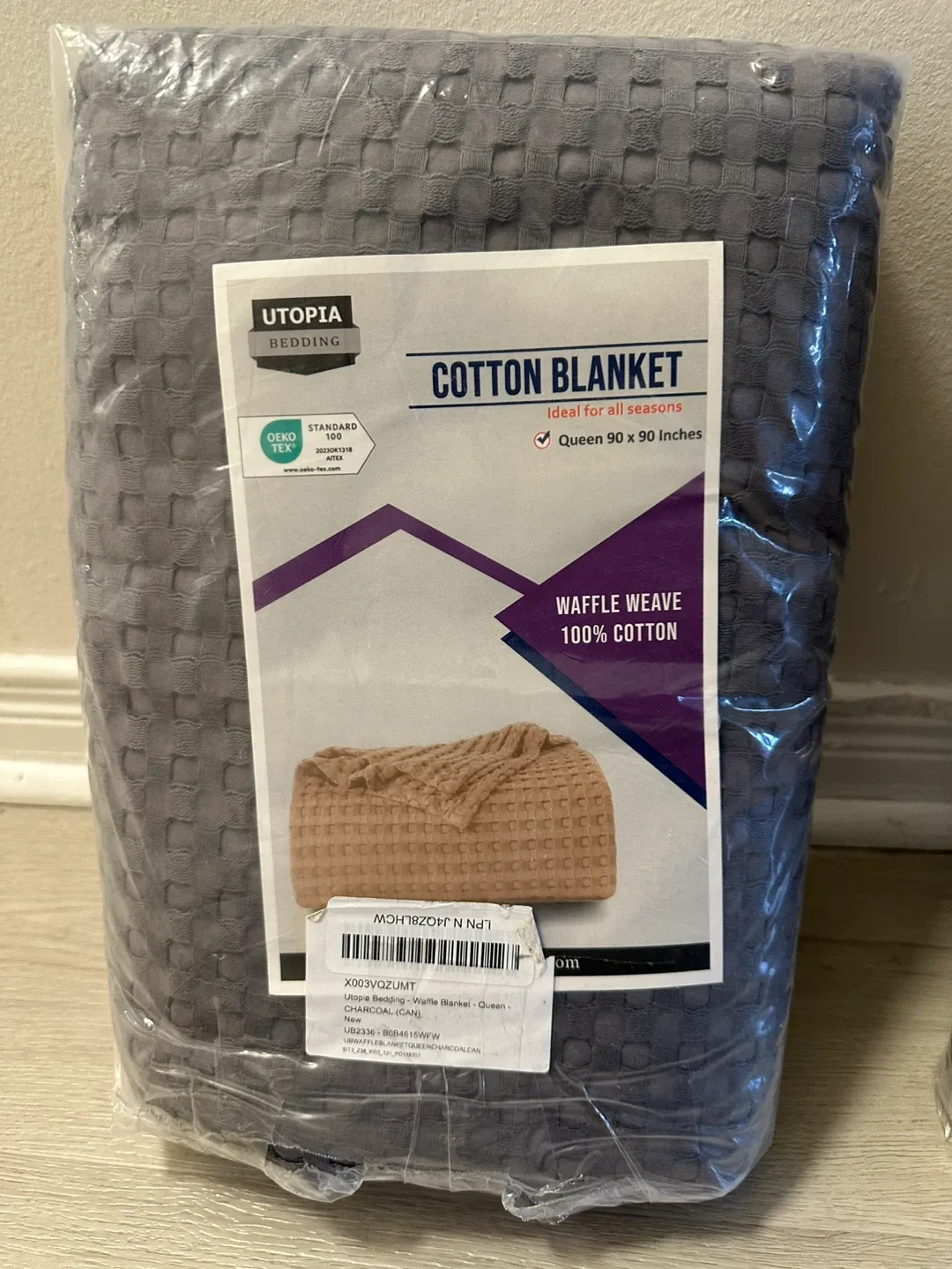 Utopia Bedding Queen Cotton Waffle Blanket - Charcoal thumbnail