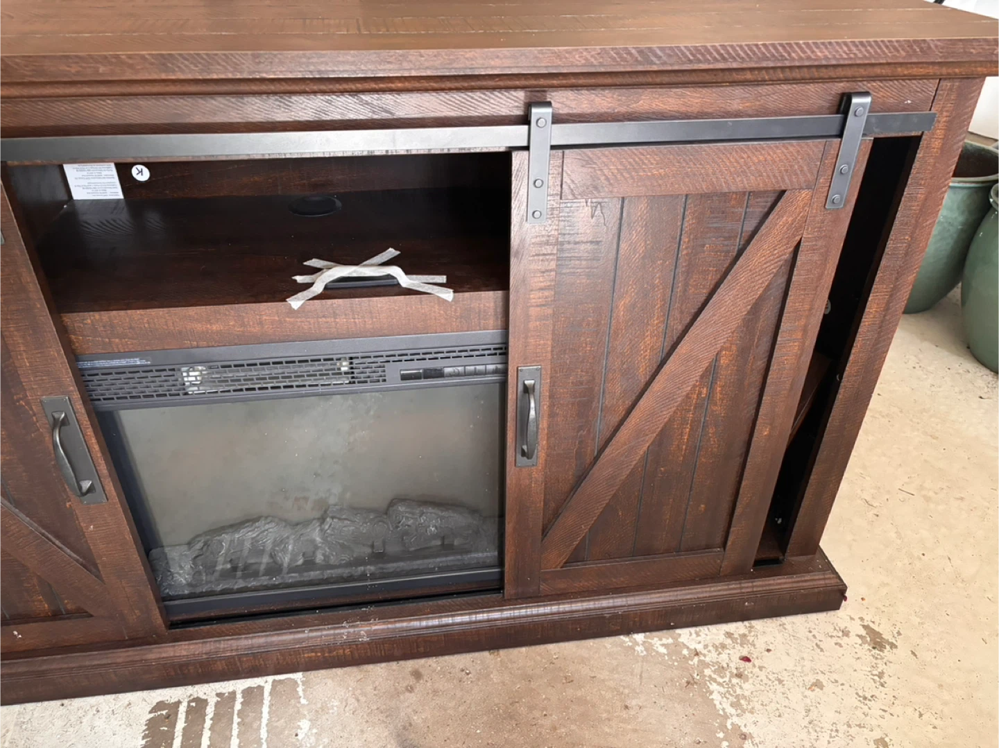 Rustic Brown Media Console with Electric Fireplace - photo 3