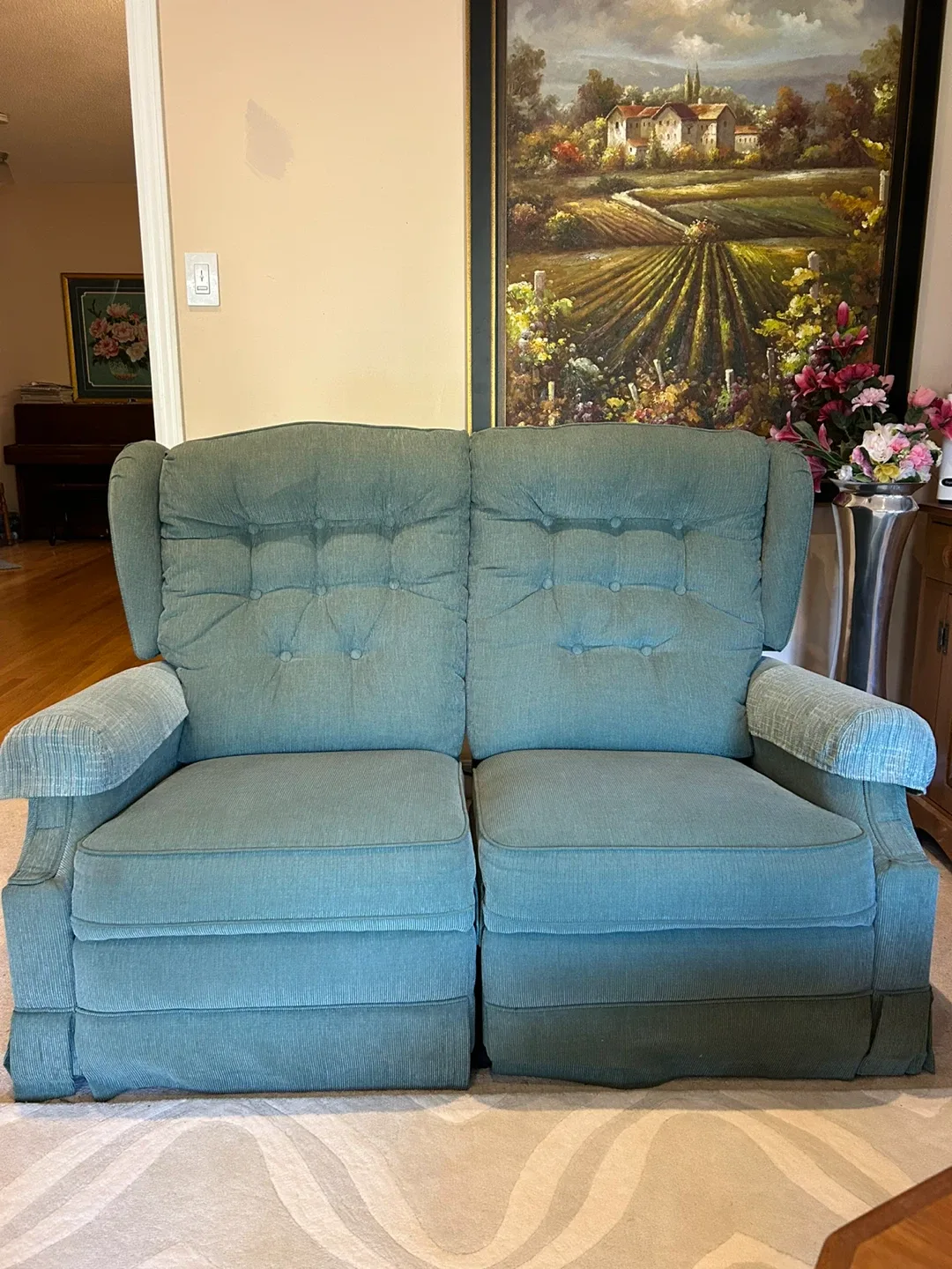 L-A-Z-Boy Green Loveseat Recliner image indicator(5)