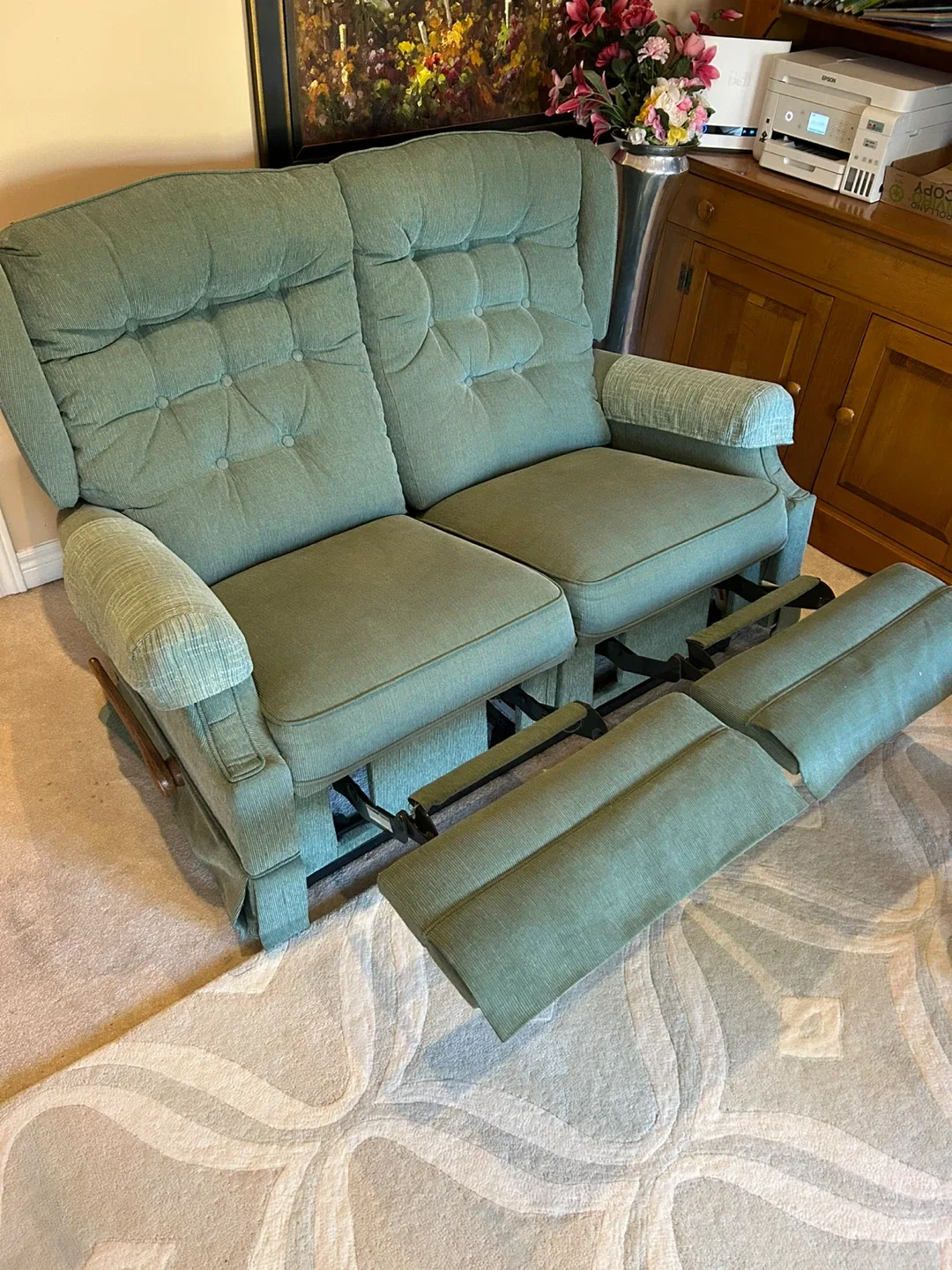 L-A-Z-Boy Green Loveseat Recliner image indicator(2)