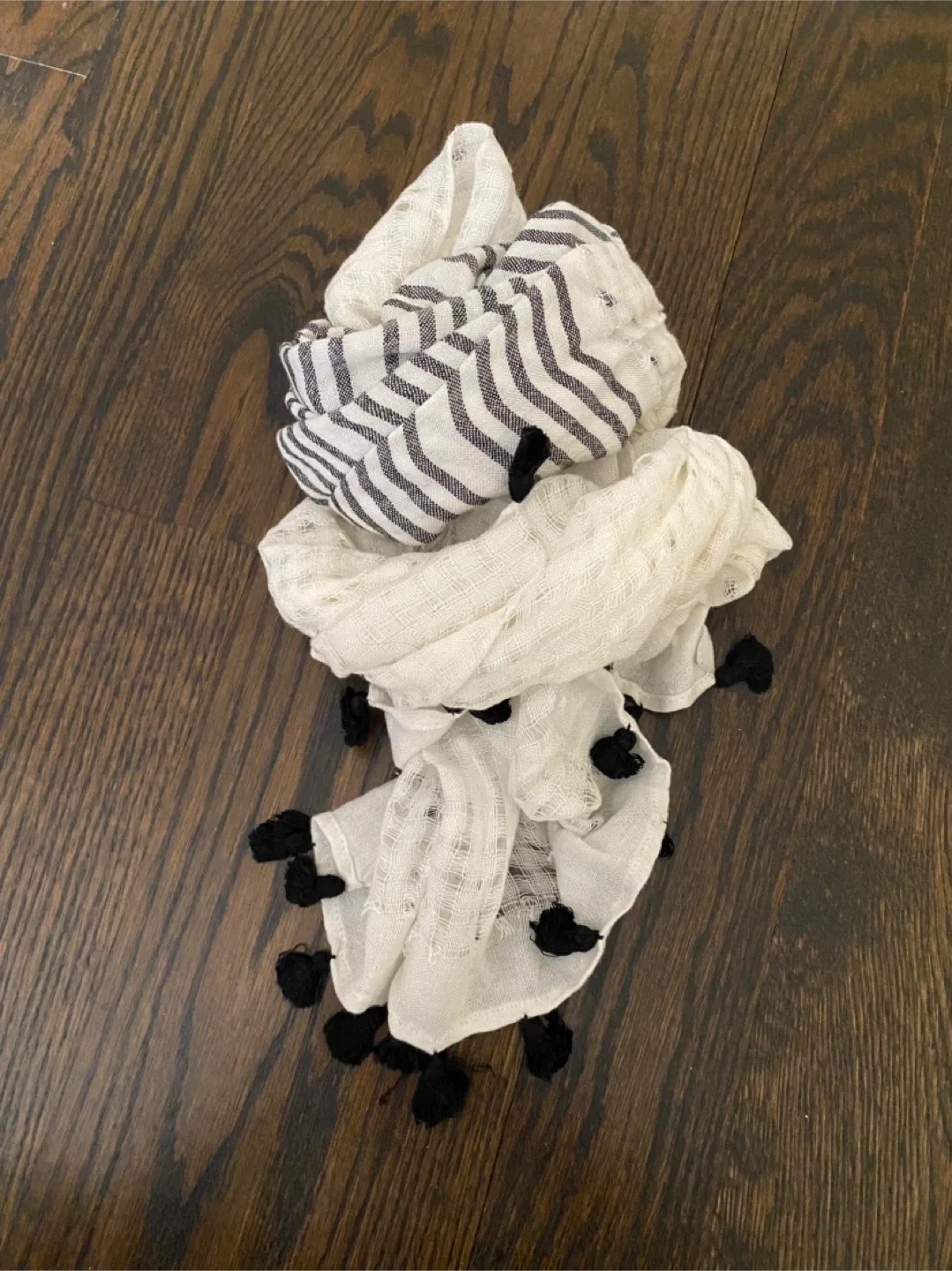 Striped & White Scarf with Tassels thumbnail