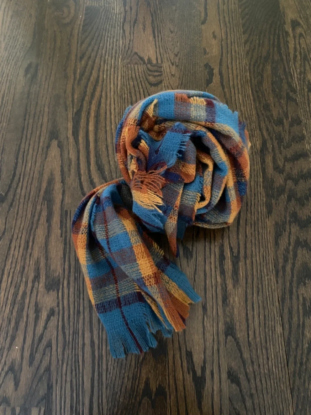 Brand new~Plaid Scarf - Blue, Orange, Brown thumbnail