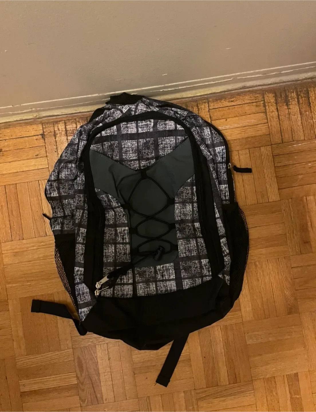 Grey and Black Plaid Backpack 🥕 thumbnail