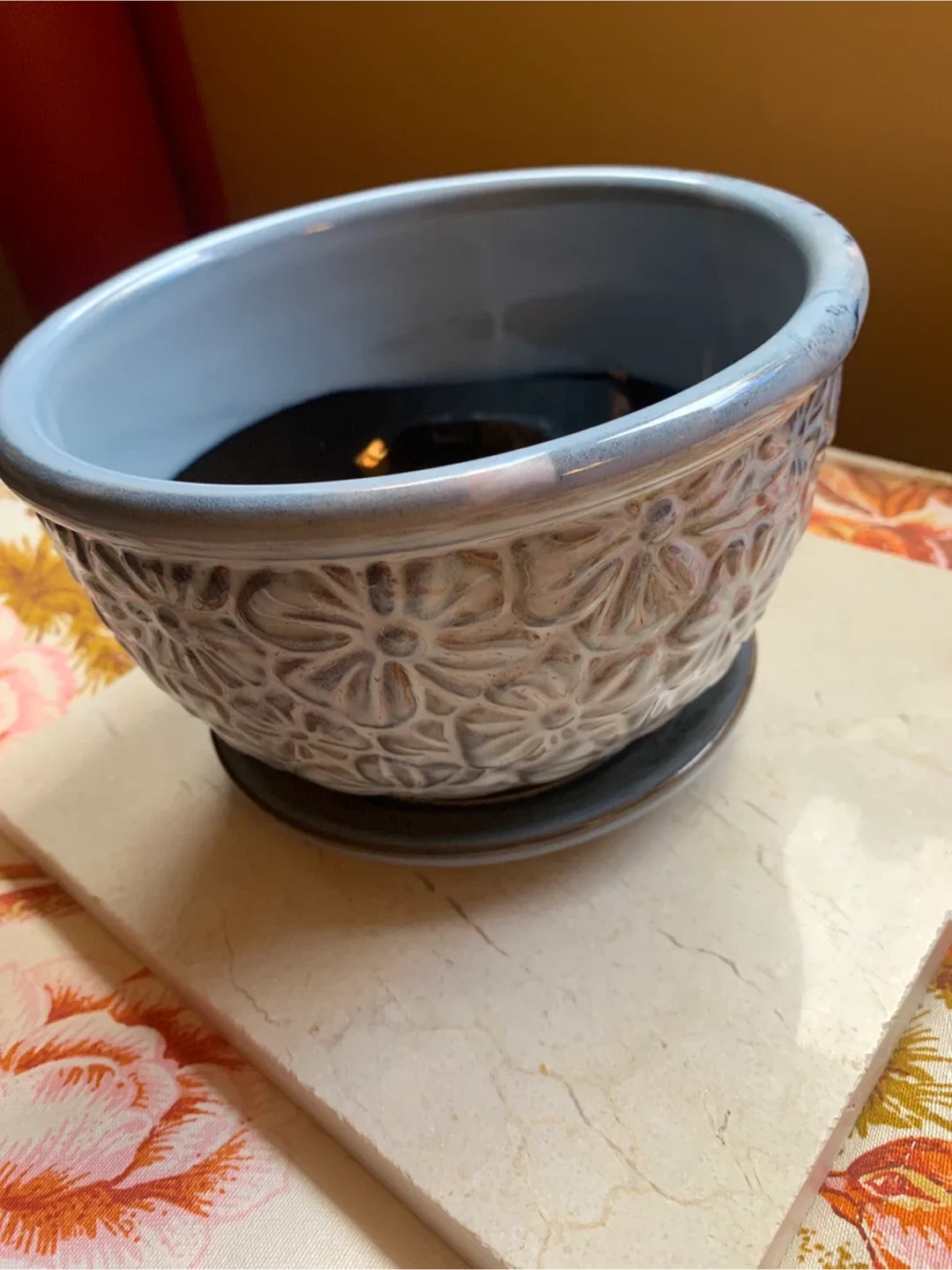 Light Blue Ceramic Flower Pot with Saucer image indicator(6)