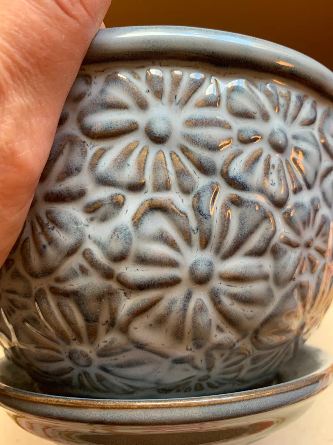 Light Blue Ceramic Flower Pot with Saucer image indicator(9)