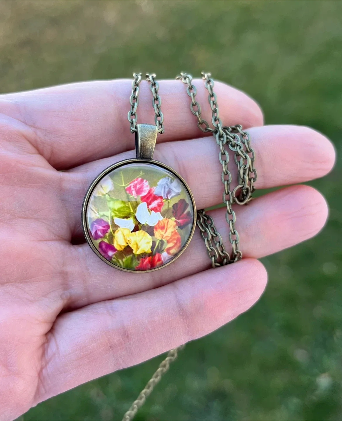 Floral Pendant Necklace - Bronze Tone thumbnail