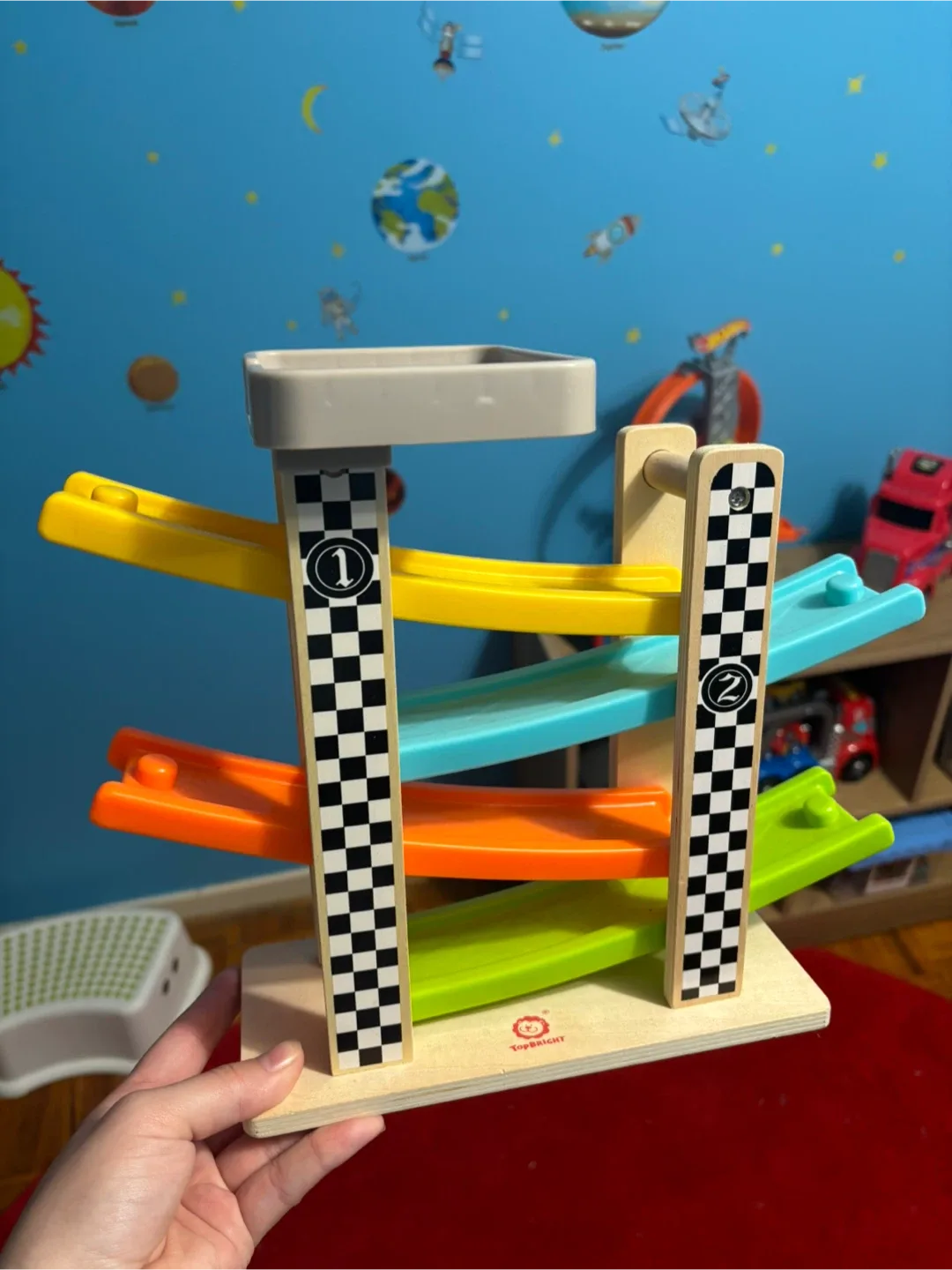 Top Bright Wooden Race Track Car Ramp Toy thumbnail