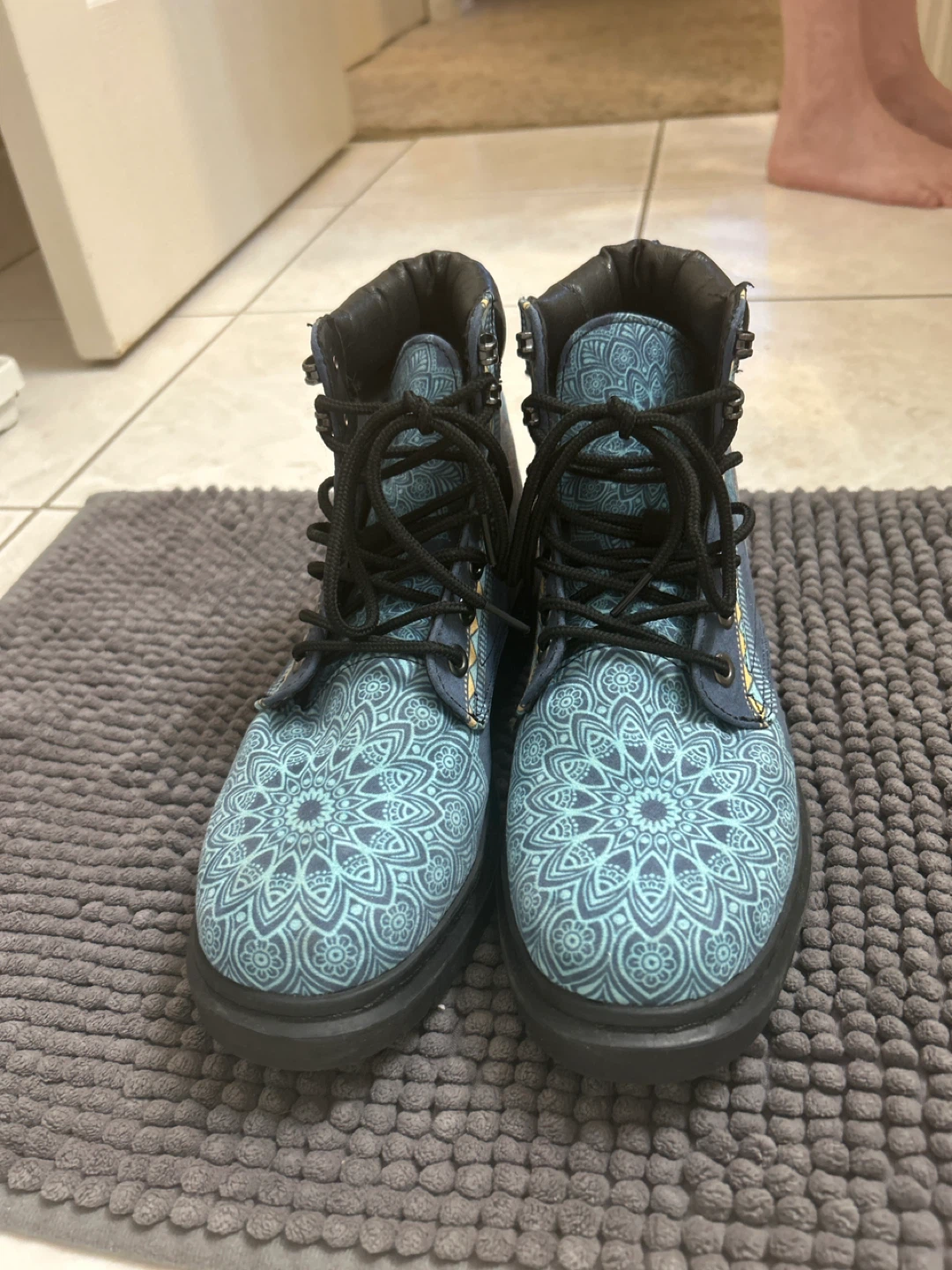 Blue Patterned hiking Boots