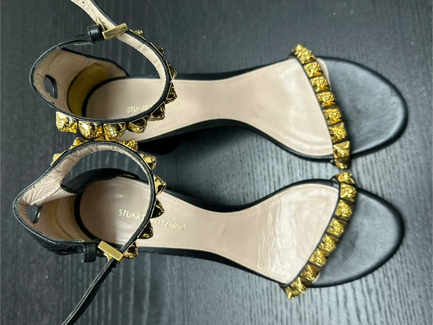 Stuart Weitzman Black & Gold Studded Sandals thumbnail