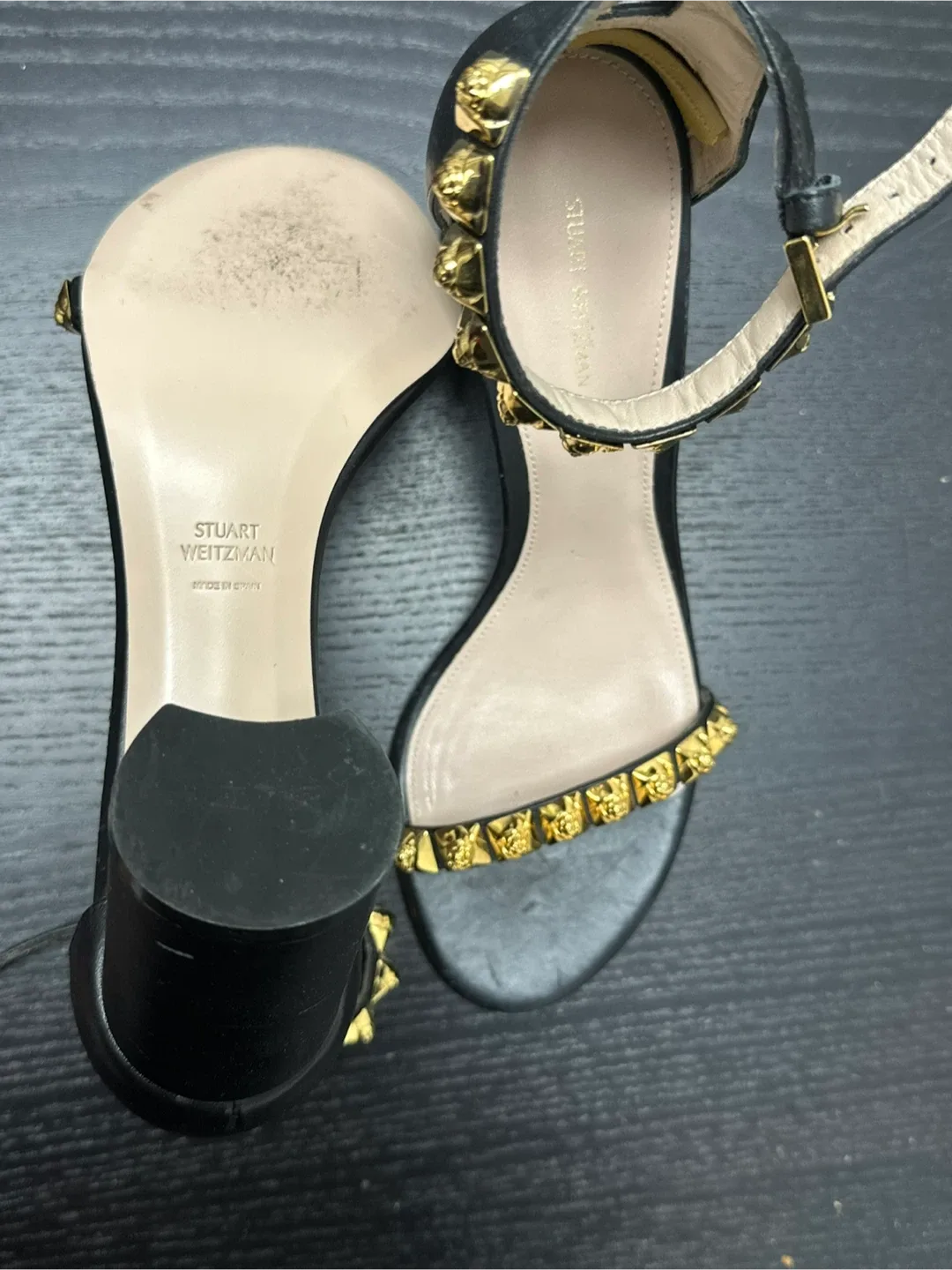 Stuart Weitzman Black & Gold Studded Sandals image indicator(3)
