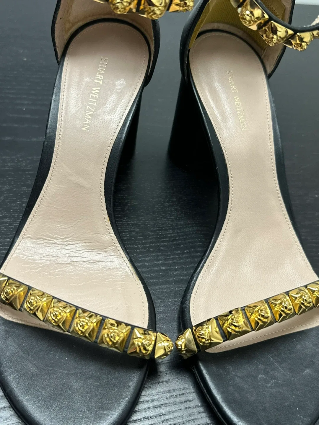 Stuart Weitzman Black & Gold Studded Sandals image indicator(2)