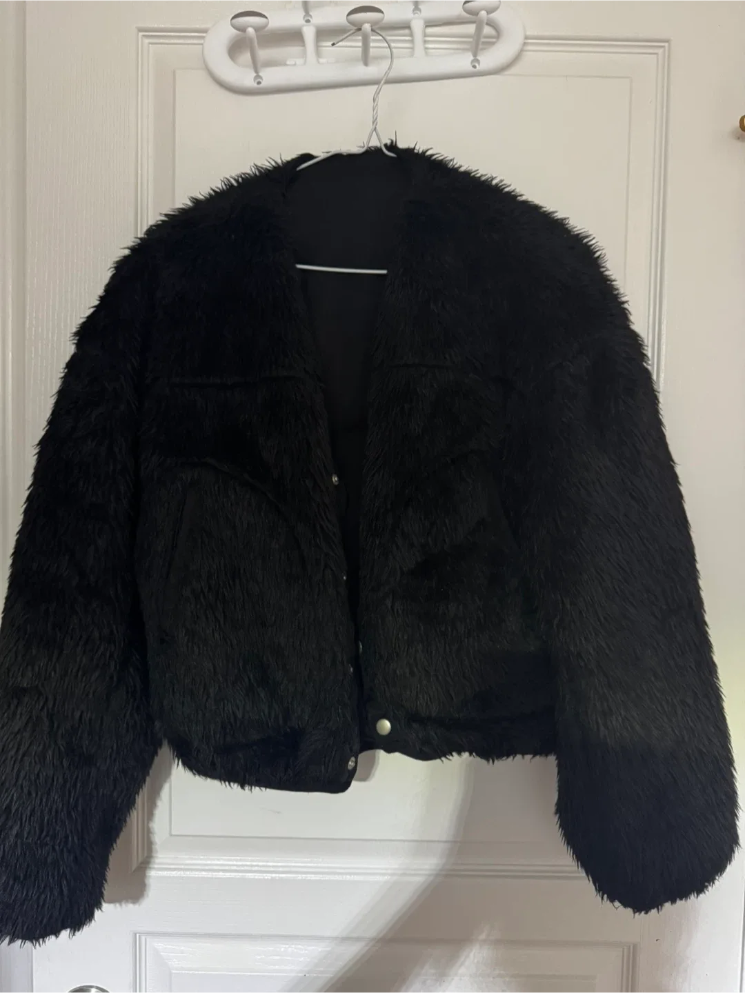 Reversible Black Furry Bomber Jacket thumbnail