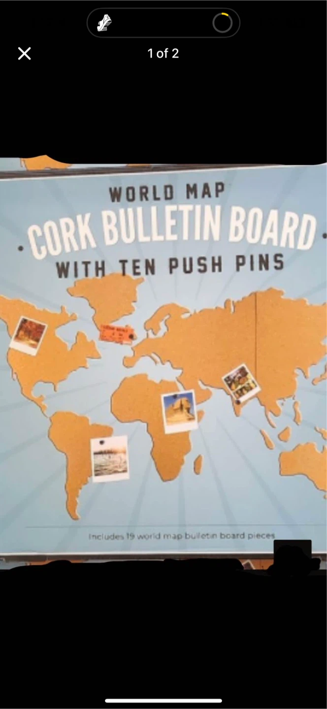 World Map Cork Bulletin Board with Pins