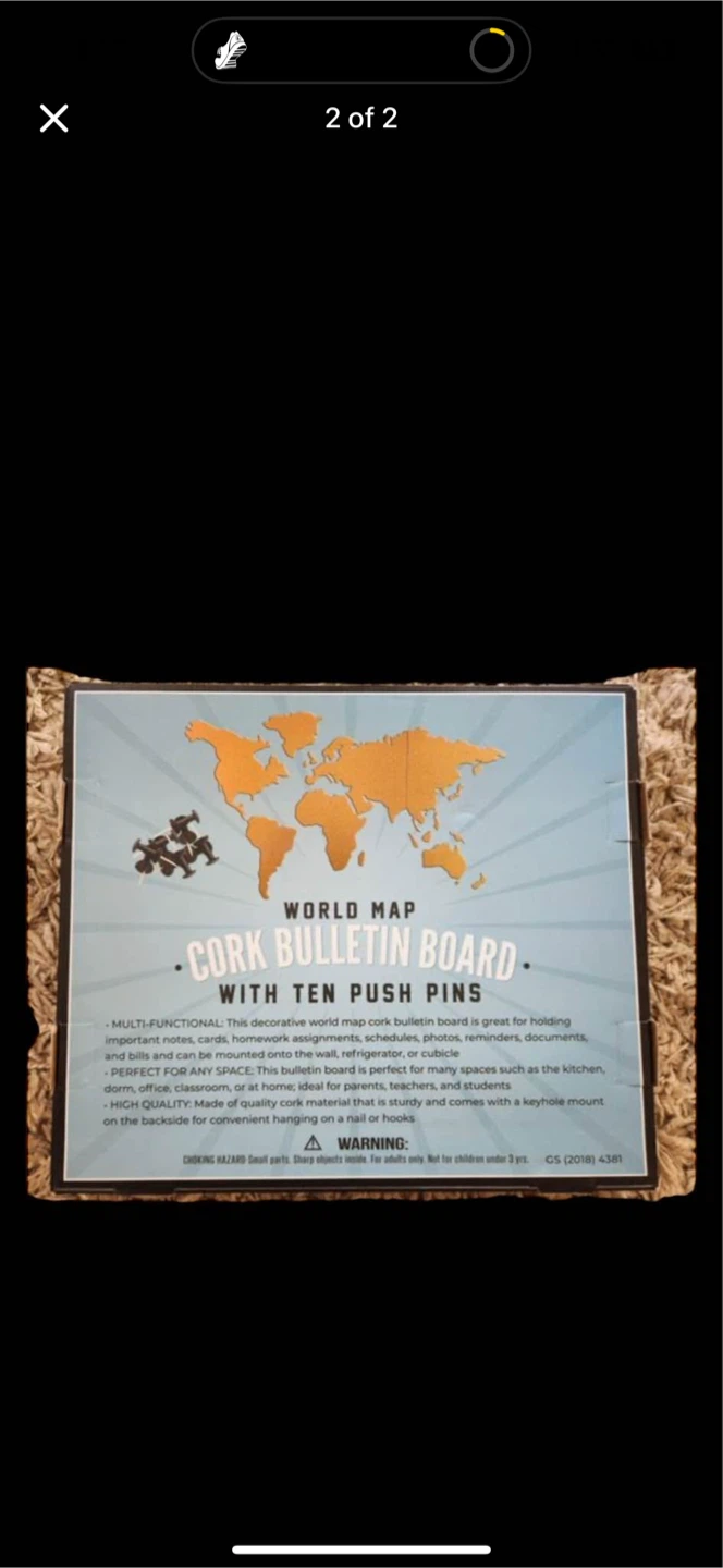 World Map Cork Bulletin Board with Pins - photo 2