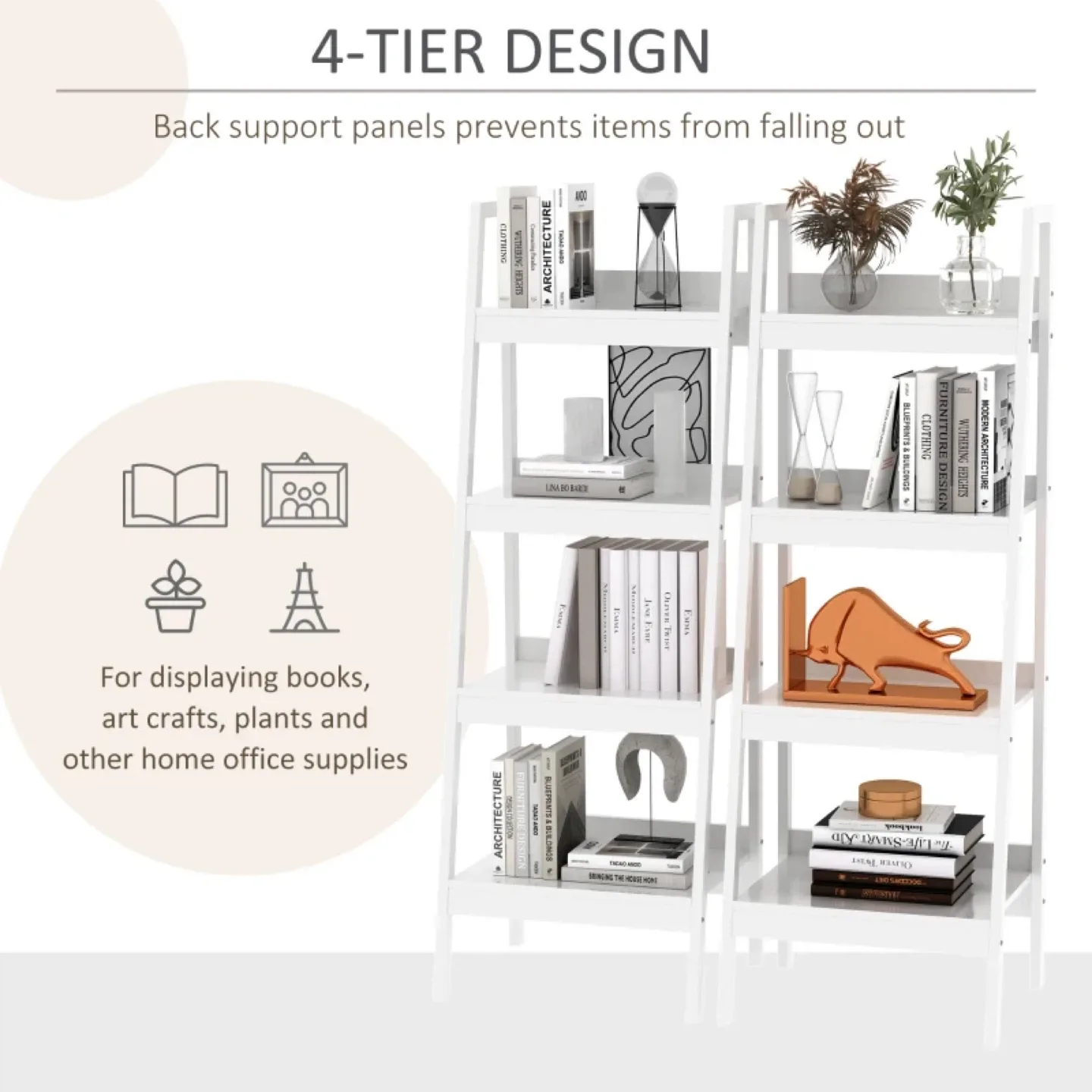 Set of two 4-Tier White Ladder Shelf - Bookshelf image indicator(2)