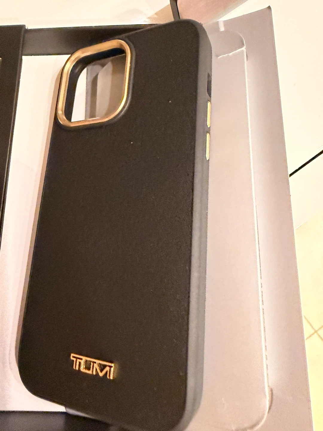 TUMI iPhone 14 Pro Max Black/Gold Leather Case - New! - photo 2