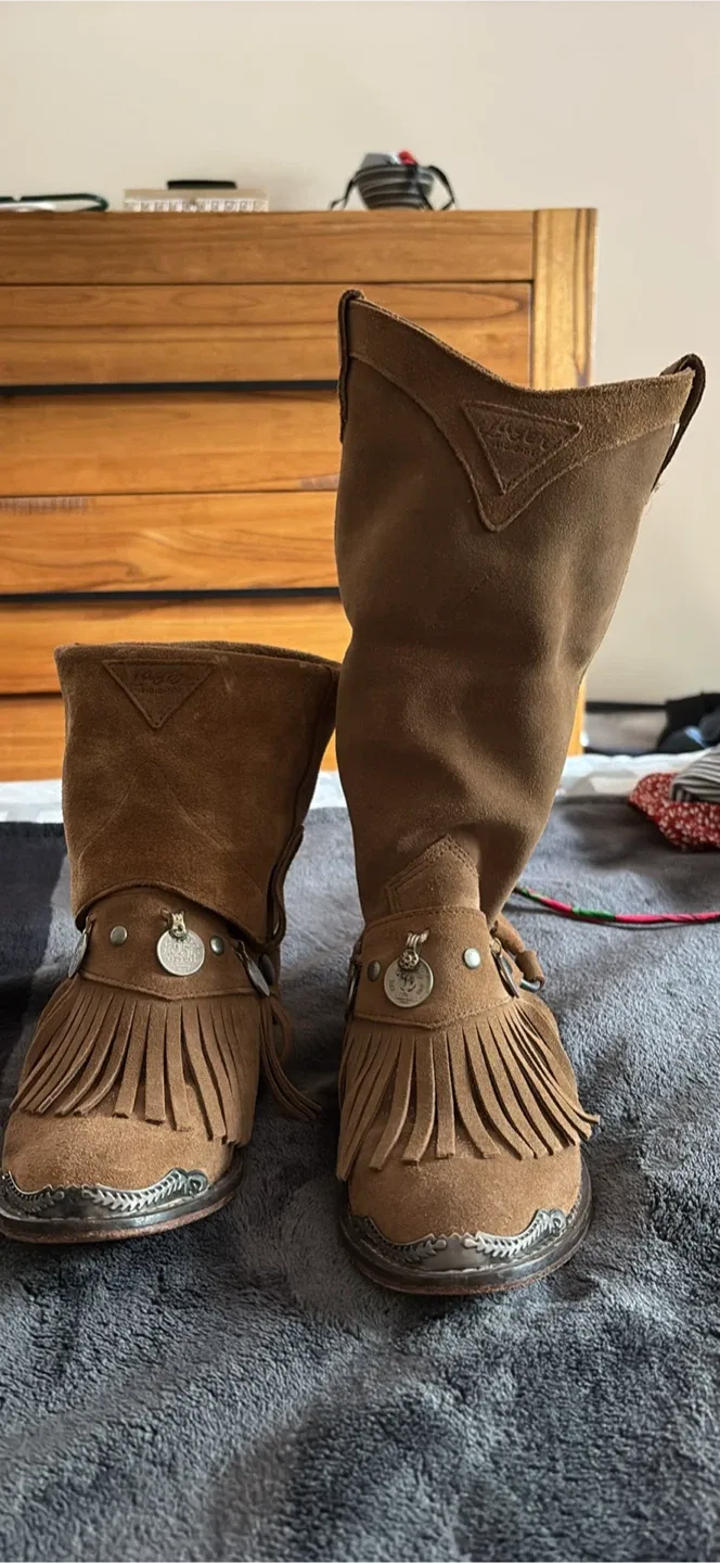 Lucchese Brown Suede Fringe Boots