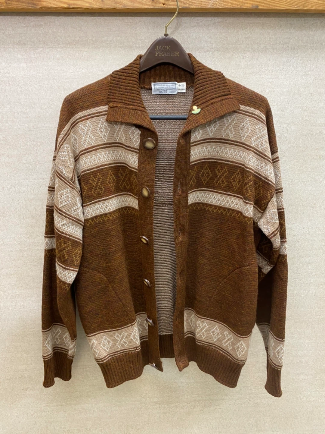 Vintage 1950’s Sears Button Front Grandpa Brown Cardigan - L - photo 2