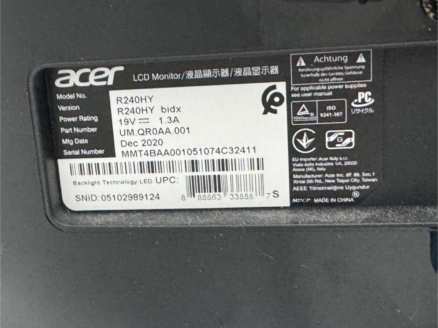 Acer R240HY 24" LCD Monitor - photo 2