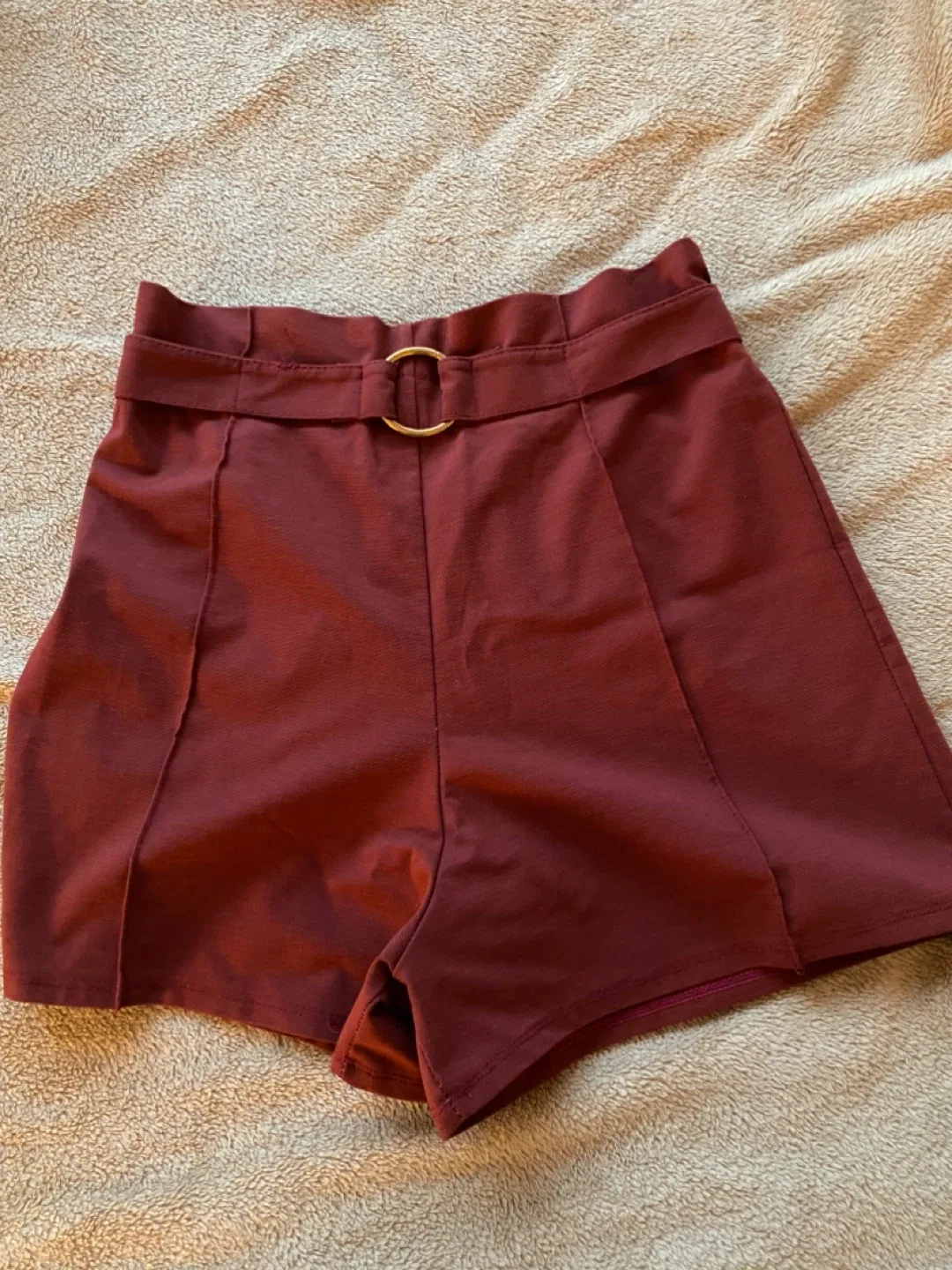 Red High-Waisted Shorts with Belt thumbnail