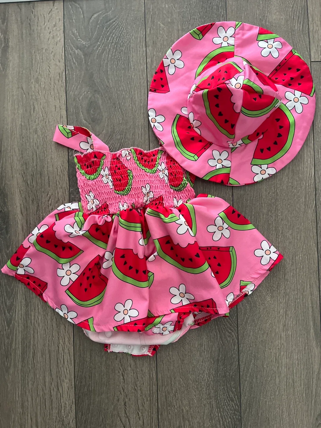 Baby Girl Watermelon Dress & Hat Set (9-12M) thumbnail