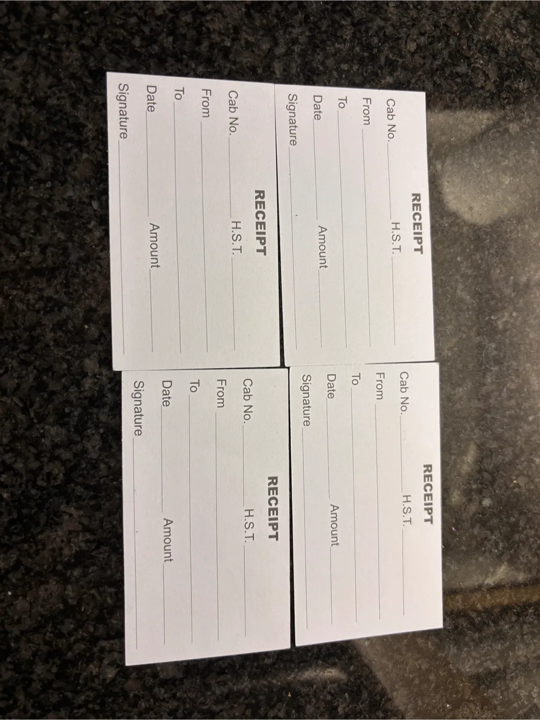 Taxi Receipt BLANK various companies