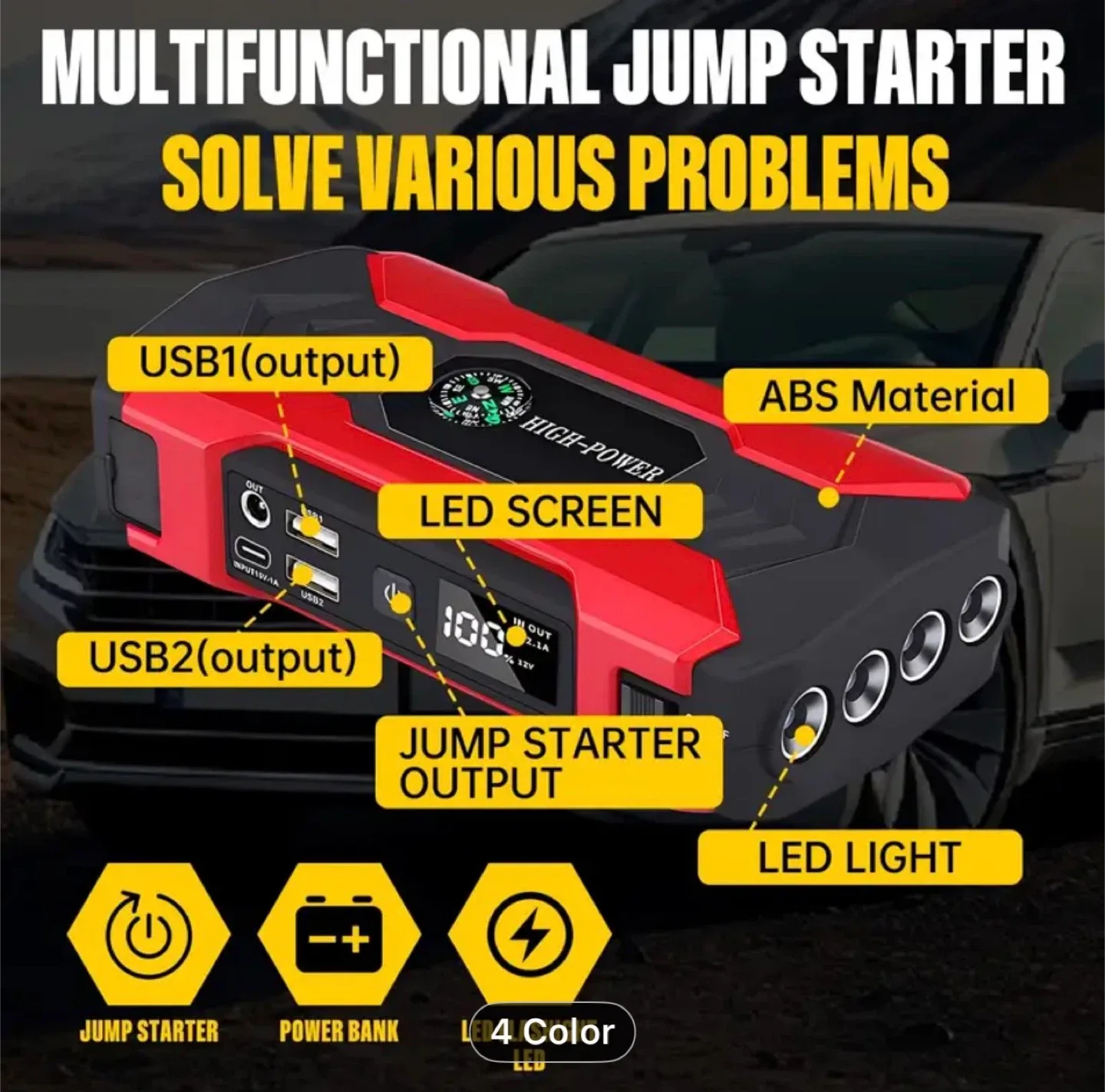 Car Jump Starter, 7000A Peak Car Battery Charger image indicator(4)
