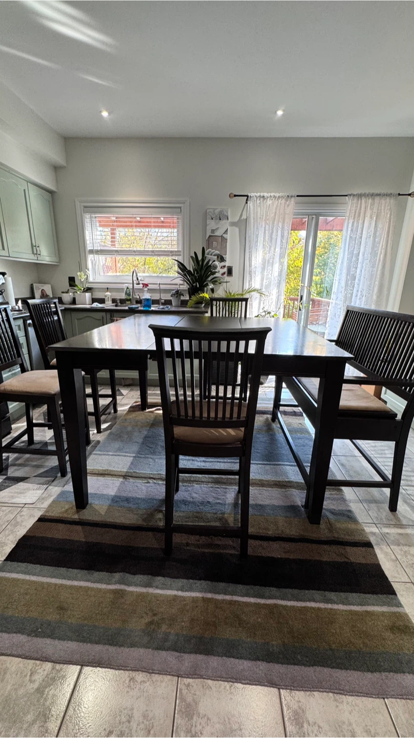 Dark Brown Extendable Dining Table with Bench