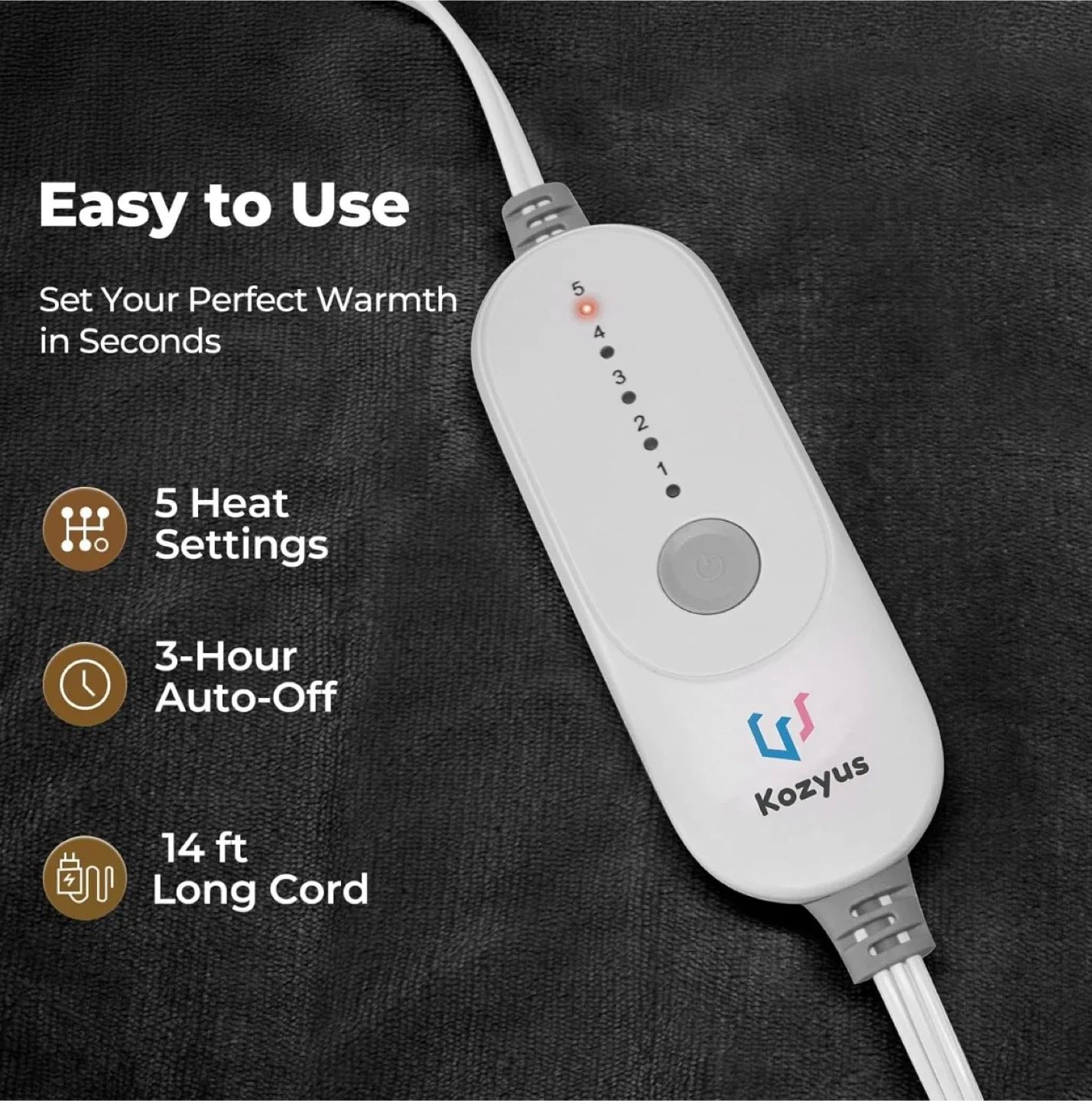 Kozyus Heated Blanket Hoodie - Grey, Flannel Fleece image indicator(4)