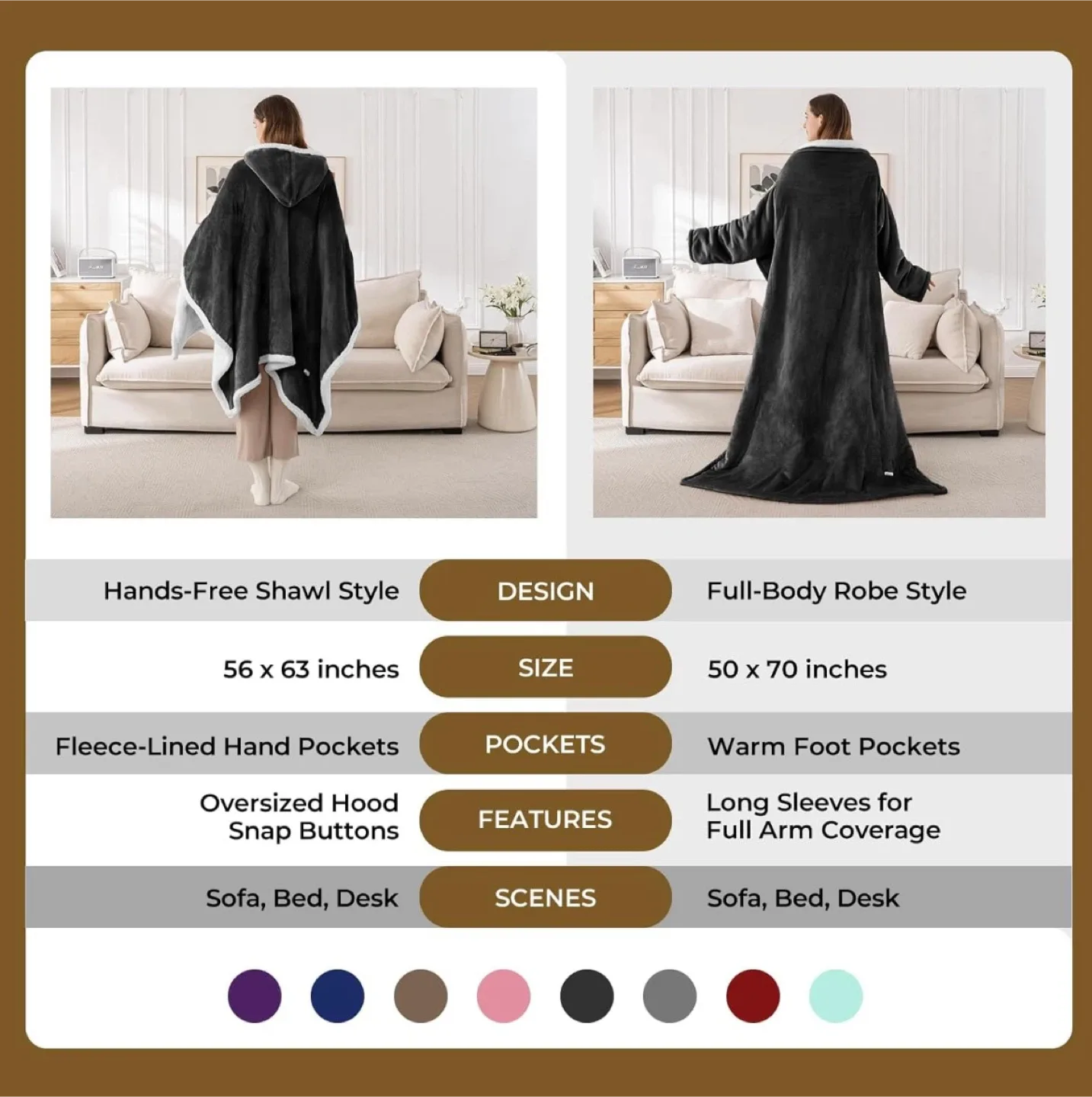 Kozyus Heated Blanket Hoodie - Grey, Flannel Fleece image indicator(7)