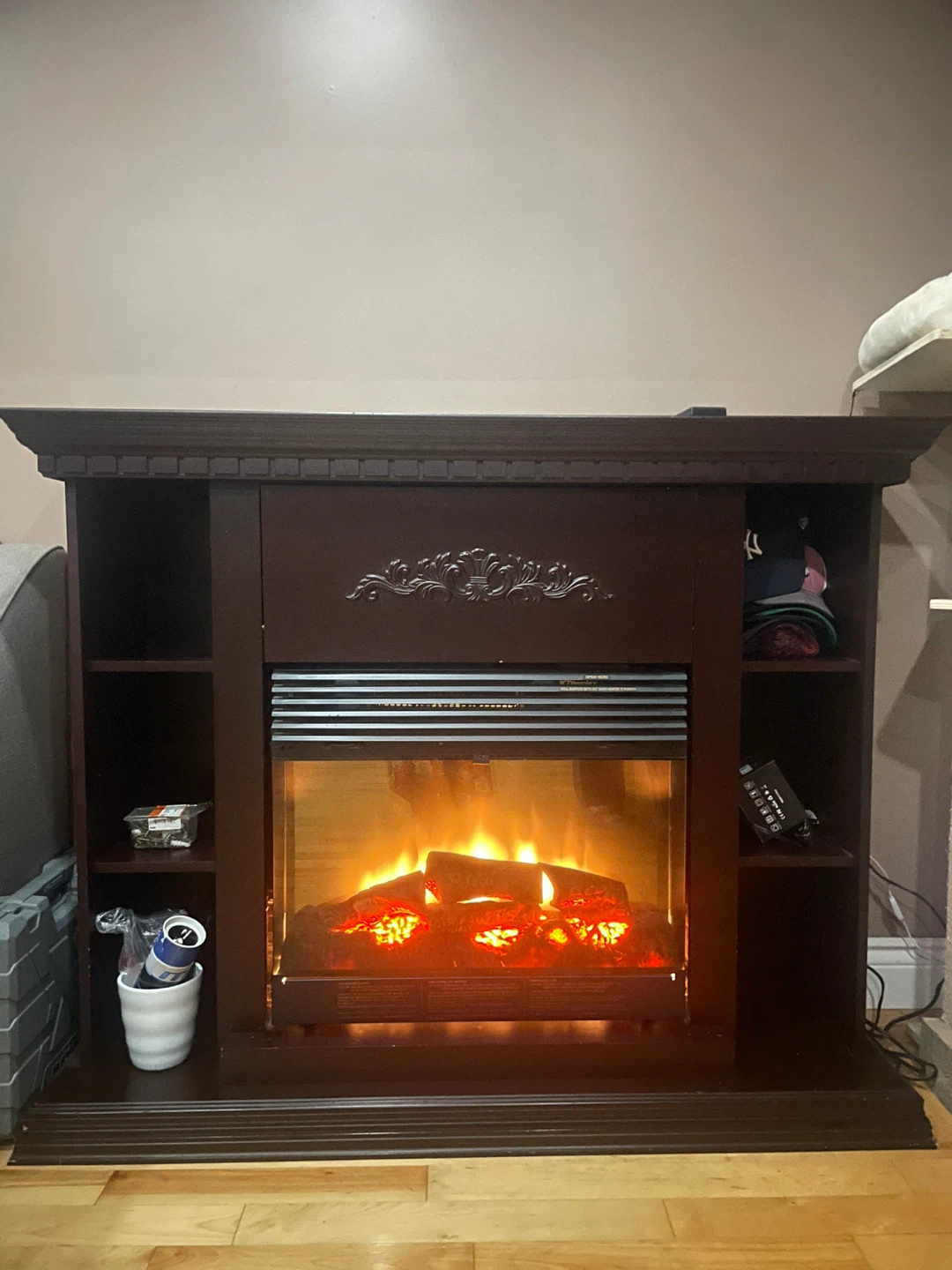 Electric Fireplace with Mantel & Shelves