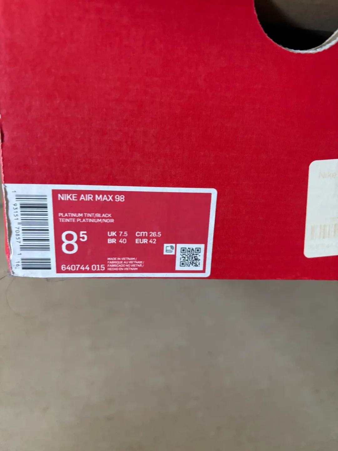 Nike Air Max 98 Platinum Tint/Black US 8.5 image indicator(3)