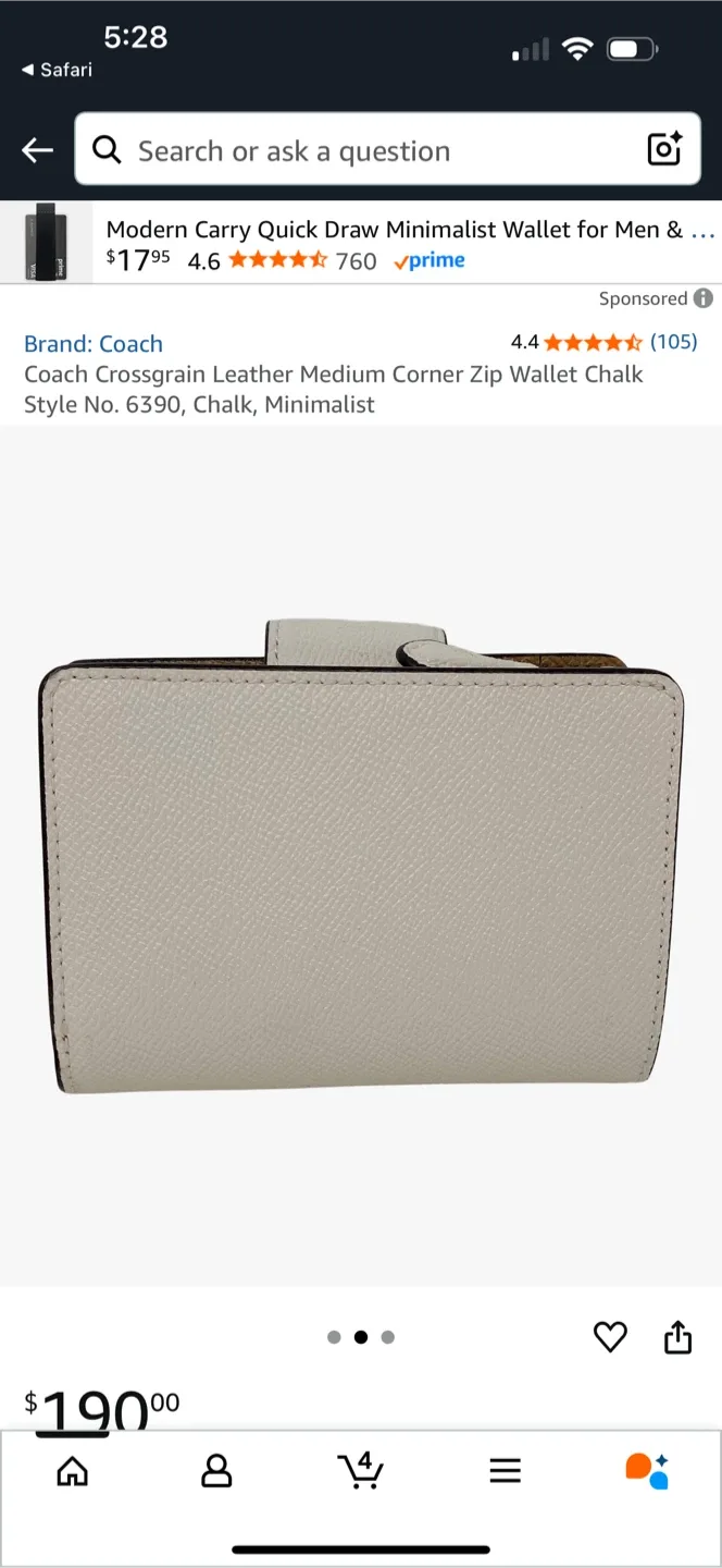 Coach Leather Corner Zip Wallet - Chalk image indicator(3)