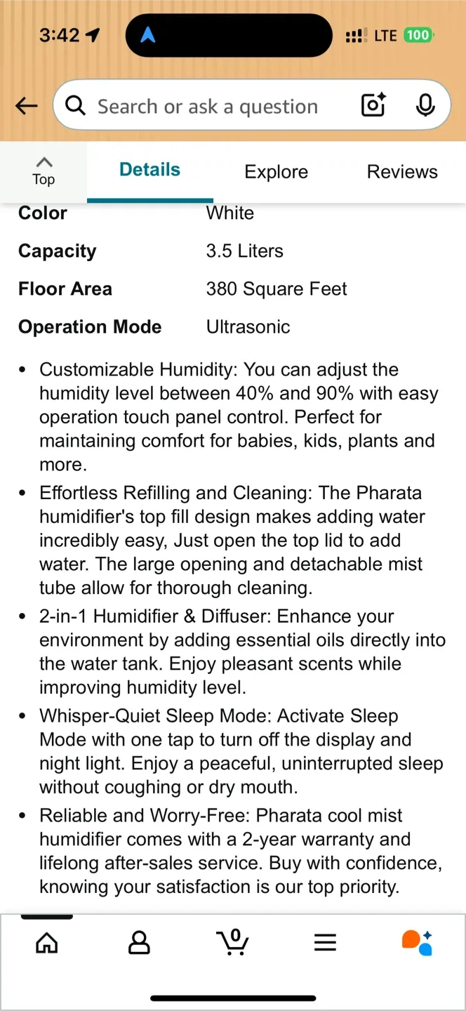 Pharata Cool Mist Humidifier - 3.5 Liters image indicator(2)