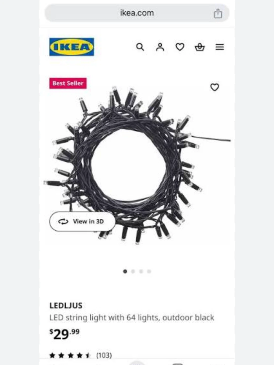 IKEA LEDLJUS String Lights - Outdoor Black