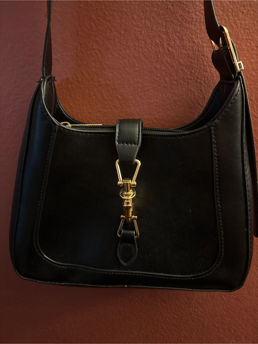 NEW Black vegan Shoulder Bag with Gold Hardware