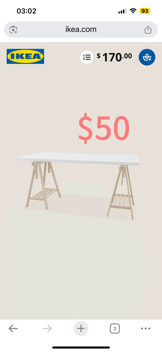 IKEA Desk - White Table with Wooden Legs