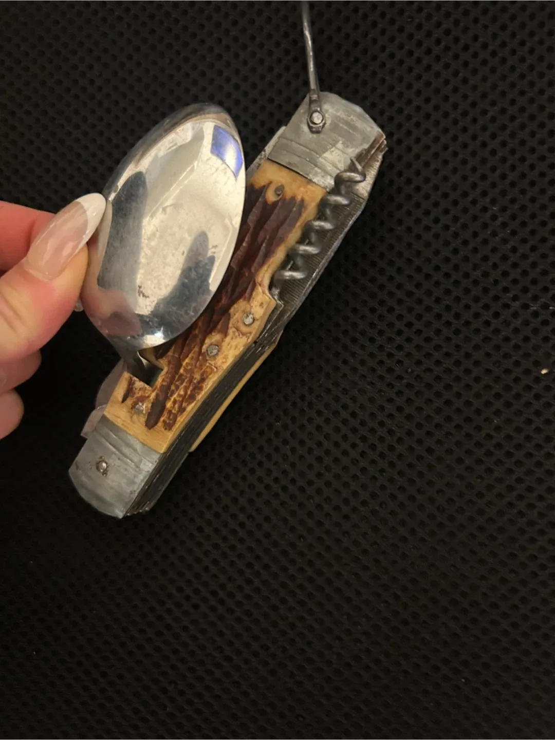 Vintage 1950 seki Japan Multi Tool bone handle pocket camp knife image indicator(3)