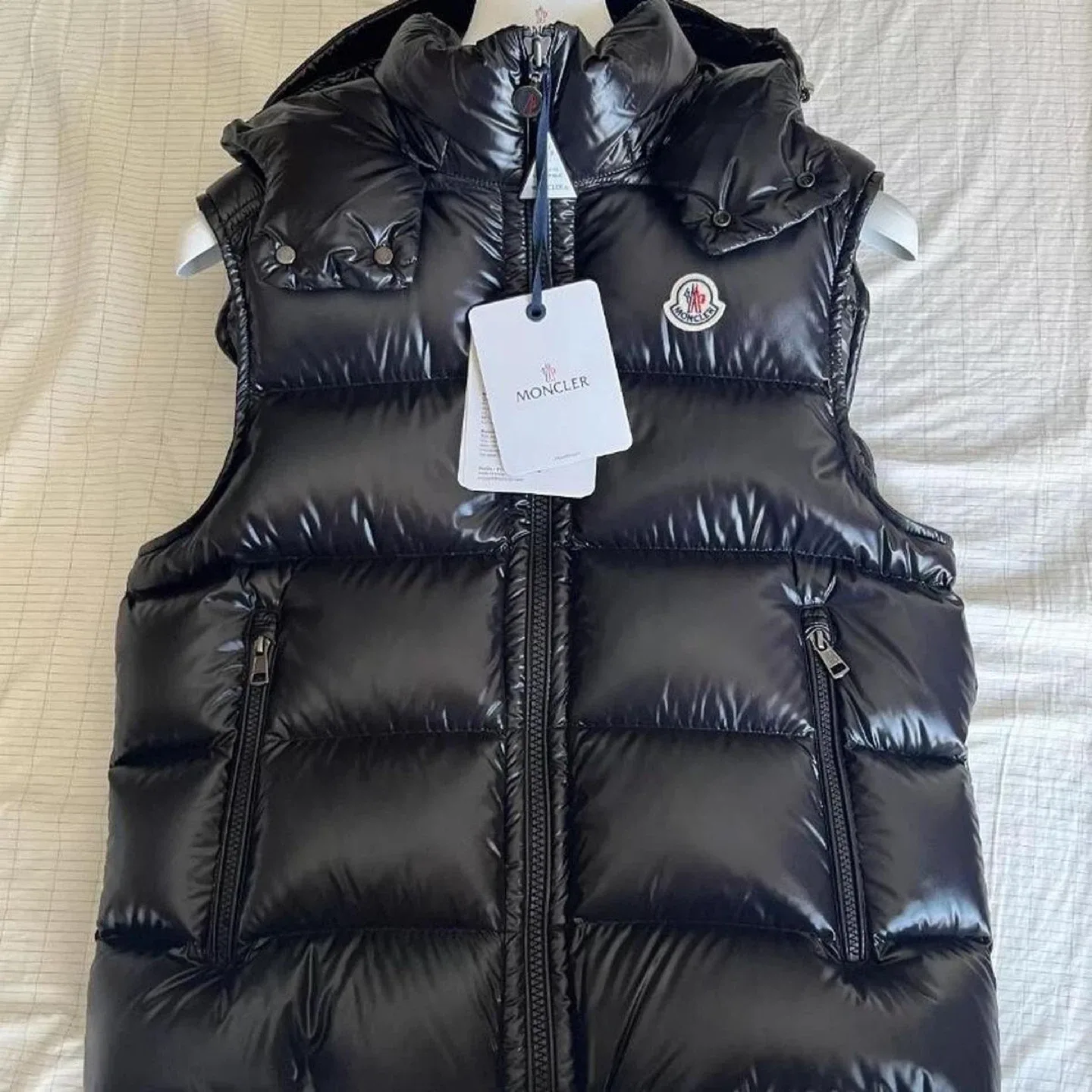Moncler Black Padded Down Vest with Hood thumbnail