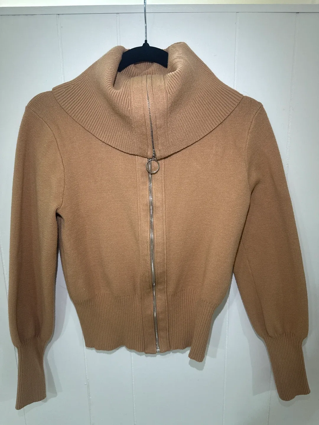 Magaschoni Tan Zip-Up Sweater, Size M image indicator(2)