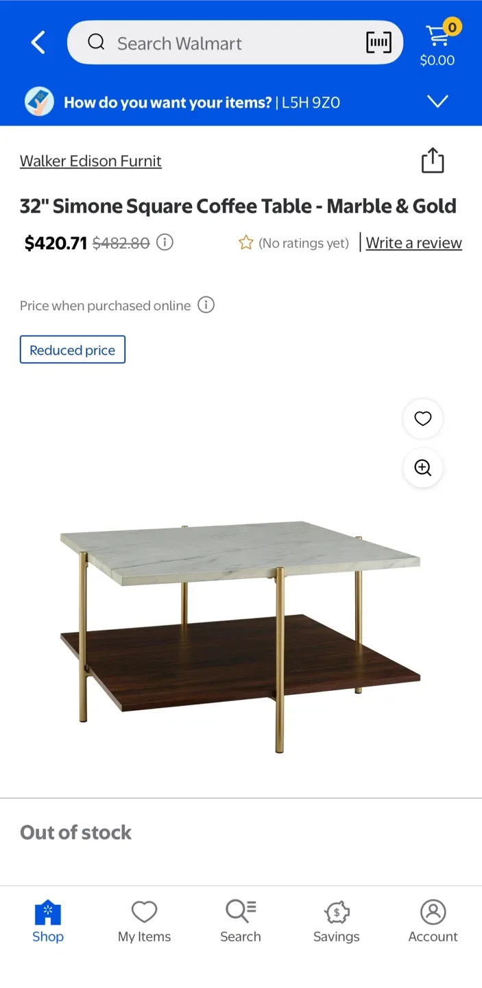 Walker Edison Simone Coffee Table - Marble & Gold image indicator(3)