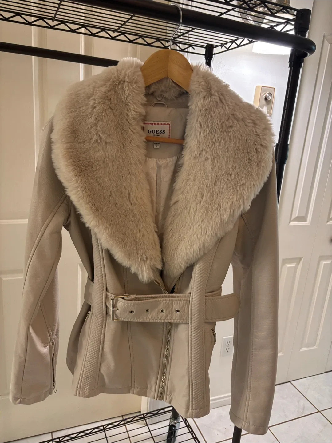 Women’s GUESS Faux Fur & Leather Jacket 🖤 Size L  $125 image indicator(5)