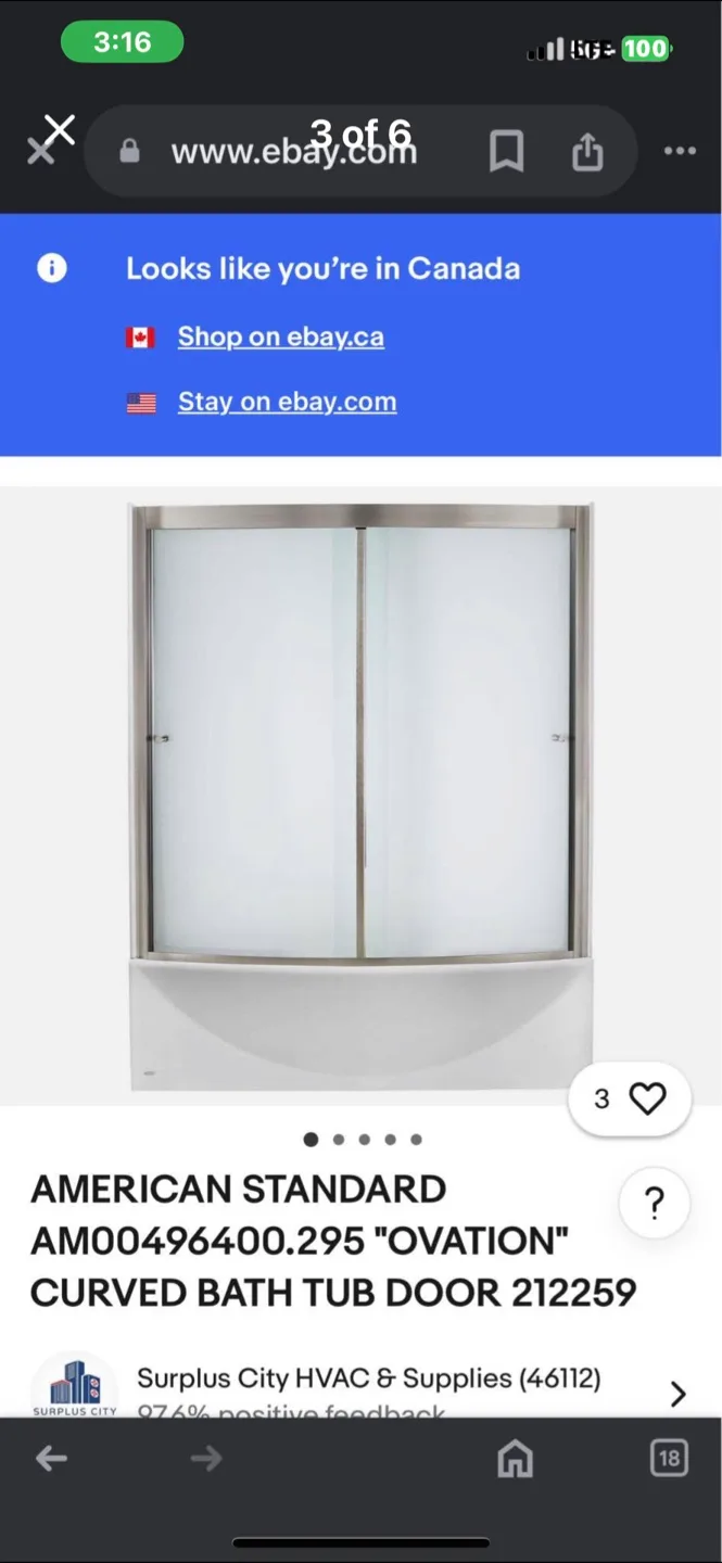 American Standard Ovation Curved Bath Tub Door image indicator(4)