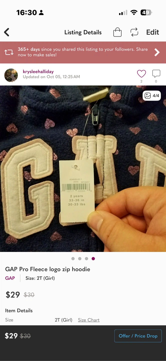 GAP Pro Fleece Logo Zip Hoodie & sweats - Size 2T - photo 3
