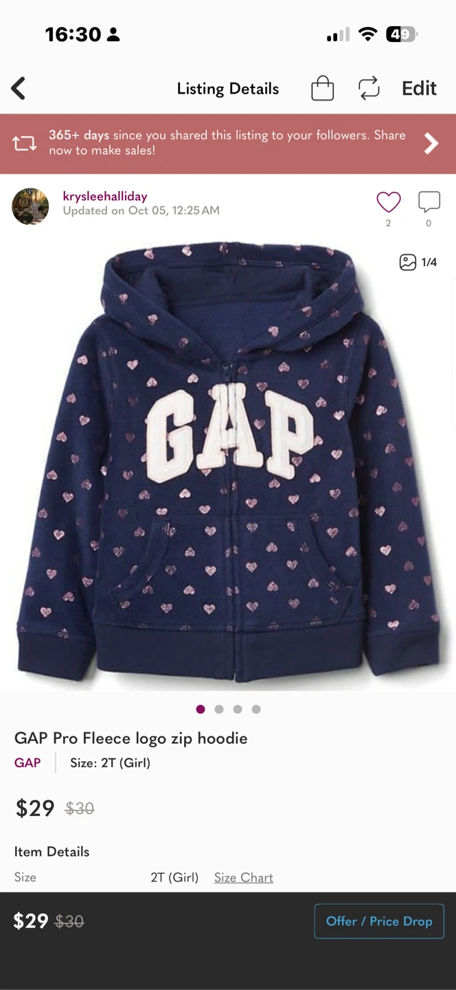 GAP Pro Fleece Logo Zip Hoodie & sweats - Size 2T