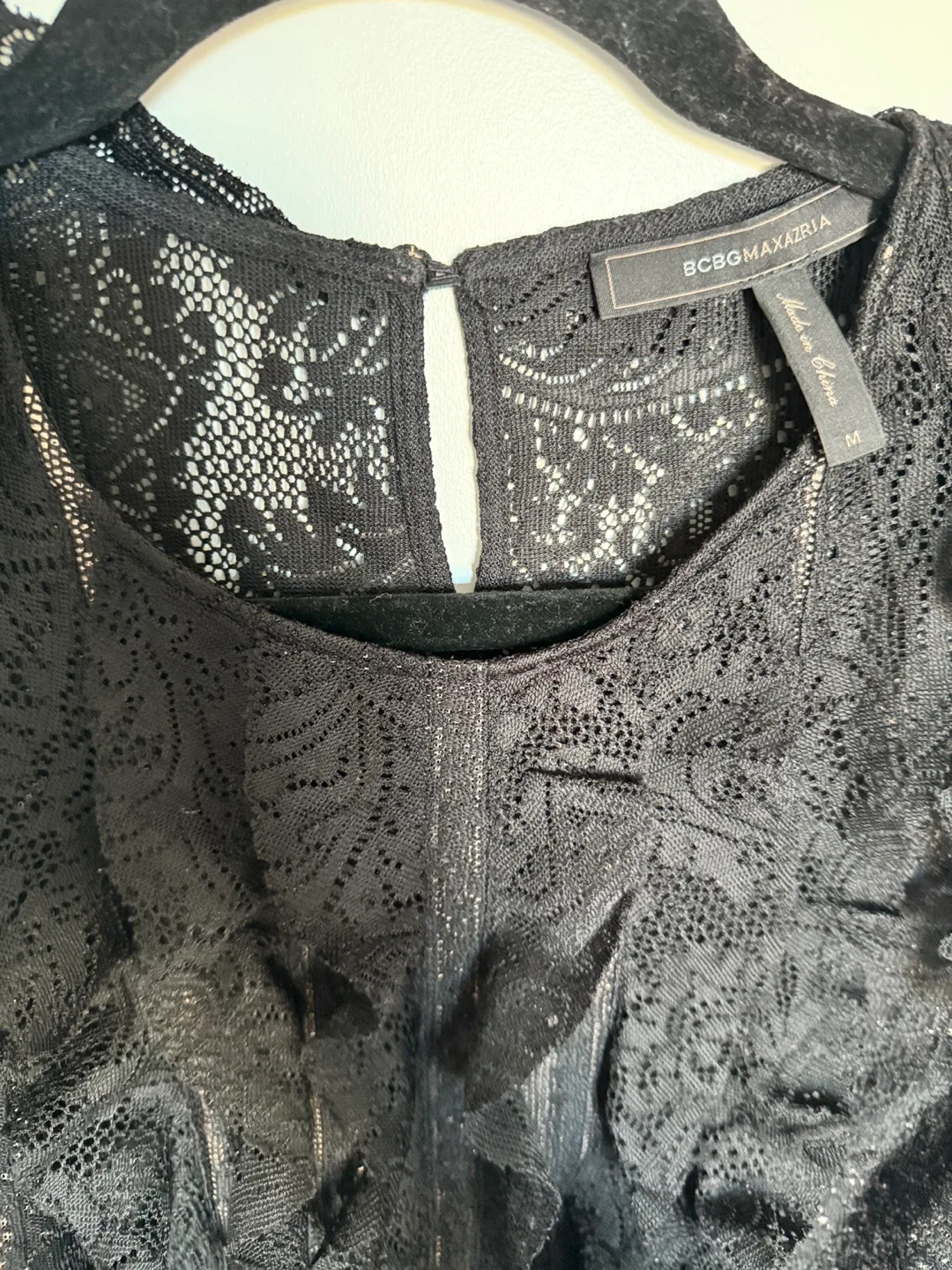 BCBGMAXAZRIA Black Lace Ruffle Top - Size M image indicator(2)
